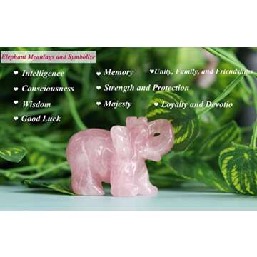 2" Rose Quartz Elephant Decor Healing Crystal Cute Polished Natural Stone Hand-Carved Big Pink Sculpture Statue Figurines Gemstone Energy Hippie Home Room Office Desk Decoration Gifts for Women Men