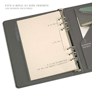 Jumping Fox Design Linen Fabric 6 Ring A5 Binder, 0.75 Inch Small Binder, for 6 Hole Punch A5 Refill Paper and Planner Inserts (6 Round Ring, 0.75", Forest Green)