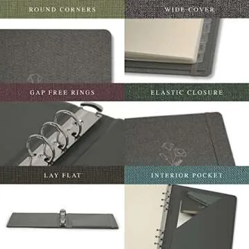 Jumping Fox Design Linen Fabric 6 Ring A5 Binder, 0.75 Inch Small Binder, for 6 Hole Punch A5 Refill Paper and Planner Inserts (6 Round Ring, 0.75", Forest Green)