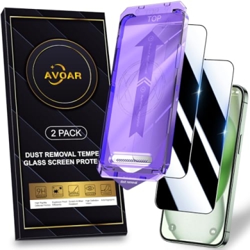 AVOAR 2 Pack for iPhone 15 Privacy Screen Protector, [Automatic Dust Removal] [Drop Protection] 9H F...
