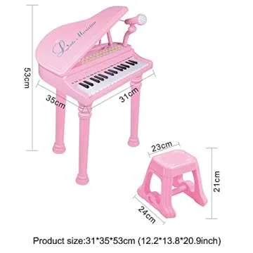 Conomus 31 Keys Piano Keyboard Toy for Kids, Birthday Gift for 1 2 Year Old Girls，Pink Musical Piano Toy for Toddlers with Microphone and Stool