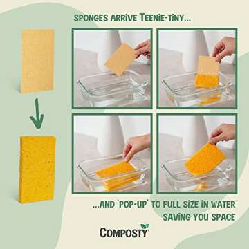 Composty® | Premium 'Pop-Up' Eco Sponges | 12 Pack | Compostable | Zero Waste | Plastic Free | Natu...