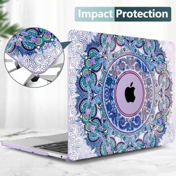 TwoL Purple Mandala Hard Shell Case Keyboard Skin Screen Protector for New MacBook Pro 13 inch 2020 Model A2251 A2289 A2338 M1, A2251/A2289