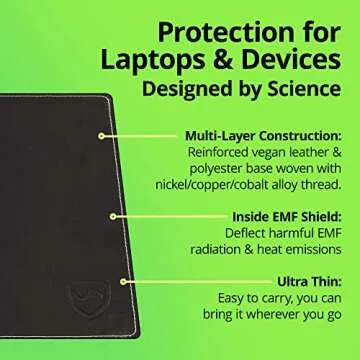 Shield Your Body - Laptop Lap Pad with SaferBody™, Anti Radiation Shield & Heat Shield Pad, EMF Blocker Laptop Pad for Up to 14in.Wide Device (13.8 x 10.7 inches), Jet Black PU Leather Color
