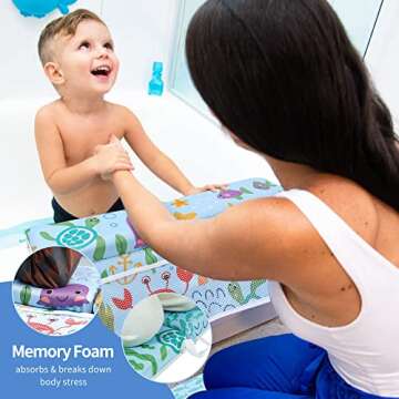 YGLOLRAME Baby Bathtub Bath Kneeler and Elbow Rest Pad with Toy Organizer Pockets Thickened Bath Kne...