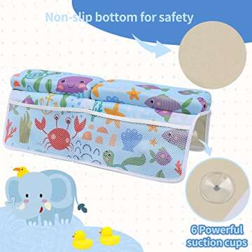 YGLOLRAME Baby Bathtub Bath Kneeler and Elbow Rest Pad with Toy Organizer Pockets Thickened Bath Kneeling Pad for Baby Toddler Bathing Mat Parents Quick Drying, Foldable, Non-Slip, Blue