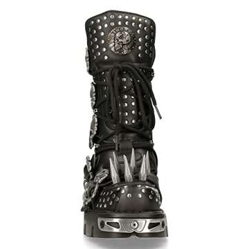 New Rock Boots 1535-S1 Womens Metallic Black Leather Goth Studded Spike Boot