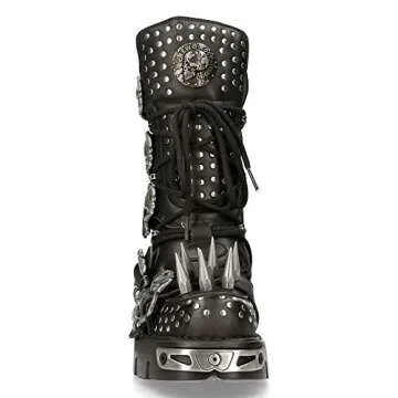 New Rock Boots 1535-S1 Womens Metallic Black Leather Goth Studded Spike Boot