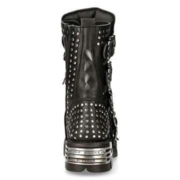 New Rock Boots 1535-S1 Womens Metallic Black Leather Goth Studded Spike Boot