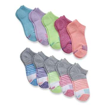 Hanes Girls' Comfort Fit Heel Shield and No Show Socks, 10-Pair Packs, Assorted, Medium