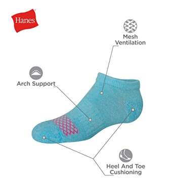 Hanes Girls' Comfort Fit Heel Shield and No Show Socks, 10-Pair Packs, Assorted, Medium