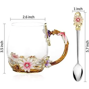 evecase daisy Flower Glass Mugs Tea Cup with Steel Spoon,Tea Lovers Gifts for Women,Wife,Mom,Female,Friends,Birthday,Mothers Day, valentines day,Christmas