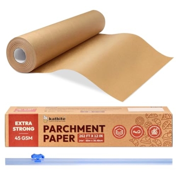 Unbleached Parchment Paper Roll for Baking 12in x 262ft, 260 Sq.Ft, Heavy Duty & Non-stick Baking Pa...