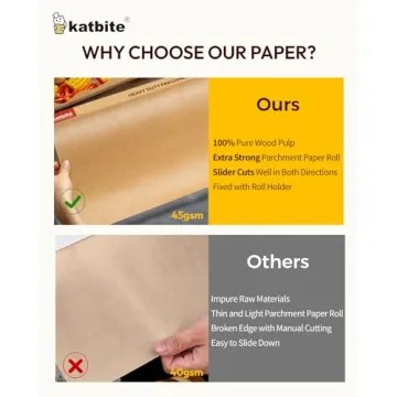 Unbleached Parchment Paper Roll for Baking 12in x 262ft, 260 Sq.Ft, Heavy Duty & Non-stick Baking Paper with Slide Cutter, Brown Parchment Paper for Cooking, Air Fryer, Steaming, Bread