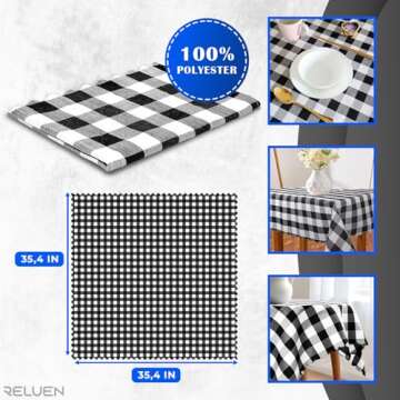 Black and White Buffalo Plaid - 35x35 Inches Small Square Tablecloth for Round Coffee Table Polyeste...