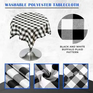 Black and White Buffalo Plaid - 35x35 Inches Small Square Tablecloth for Round Coffee Table Polyester Washable Tablecloth Home Kitchen Outdoor Dining Table Cover Black and White Checkered Tablecloth