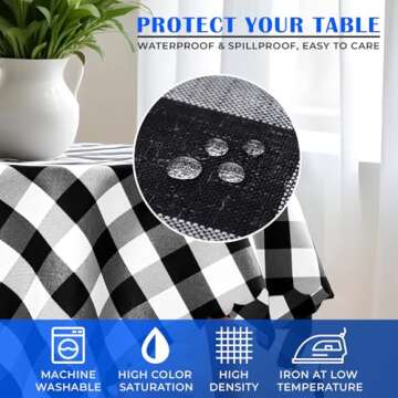 Black and White Buffalo Plaid - 35x35 Inches Small Square Tablecloth for Round Coffee Table Polyester Washable Tablecloth Home Kitchen Outdoor Dining Table Cover Black and White Checkered Tablecloth
