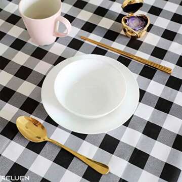 Black and White Buffalo Plaid - 35x35 Inches Small Square Tablecloth for Round Coffee Table Polyester Washable Tablecloth Home Kitchen Outdoor Dining Table Cover Black and White Checkered Tablecloth