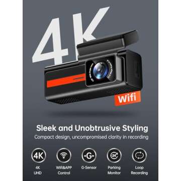 4K+1080P Dual Dash Camera for Cars, Wi-Fi Mini Dashcam with Night Vision, 170°Wide Angle
