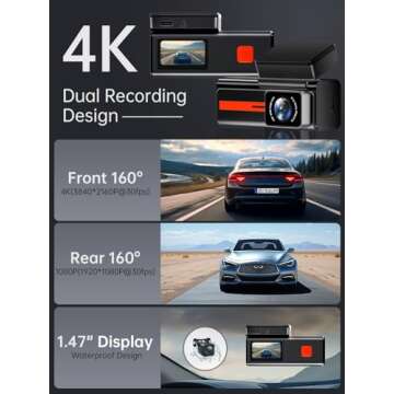 4K Dual Dash Cam with Night Vision and Wi-Fi Access