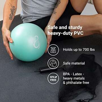 Live Infinitely Pilates Ball 9 Inch with Pump | Small Yoga Balls with Digital Workout eBook | Mini Stability Ball for Pilates, Barre, Yoga & Home Exercise (Mint)