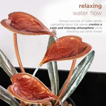 Alpine Corporation ZEN922 Indoor Tabletop Multi-Tiered Metal Tropical Leaf Water Fountain with Stone-Filled Base, 12"