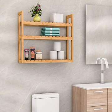 Domax Bamboo Bathroom Shelf 3-Tier Wall Mount Storage Rack Multifunctional Adjustable Layer Free Sta...