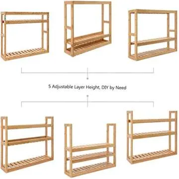 Domax Bamboo Bathroom Shelf 3-Tier Wall Mount Storage Rack Multifunctional Adjustable Layer Free Standing Over Toilet Utility Shelves Living Room Kitchen (Bamboo)