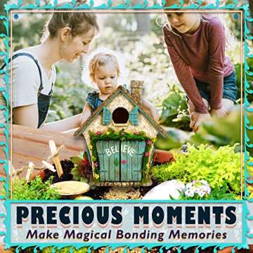 Twig & Flower Fairy Garden House, 8'' Tall, Hand Painted Artificial Stone Sculpture with Opening Doors, Fairy Garden Decor, Gifts for Her