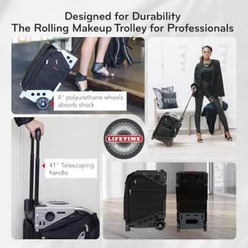ZUCA Oxford Pro Artist Case - Professional MakeUp Case w/Slate Frame & Black Bag, Includes 5 Vinyl Utility Pouches & Travel Case Cover, Telescoping Handle, Rolling Wheel For MakeUp Artist & Creatives