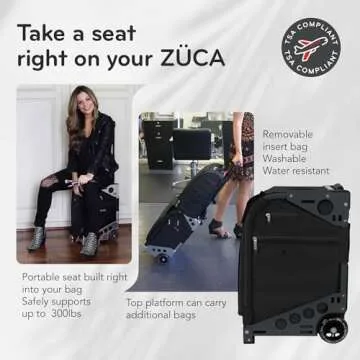 ZUCA Oxford Pro Artist Case - Professional MakeUp Case w/Slate Frame & Black Bag, Includes 5 Vinyl Utility Pouches & Travel Case Cover, Telescoping Handle, Rolling Wheel For MakeUp Artist & Creatives