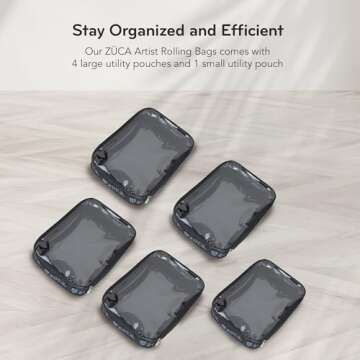 ZUCA Oxford Pro Artist Case - Professional MakeUp Case w/Slate Frame & Black Bag, Includes 5 Vinyl Utility Pouches & Travel Case Cover, Telescoping Handle, Rolling Wheel For MakeUp Artist & Creatives