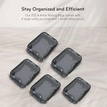 ZUCA Oxford Pro Artist Case - Professional MakeUp Case w/Slate Frame & Black Bag, Includes 5 Vinyl Utility Pouches & Travel Case Cover, Telescoping Handle, Rolling Wheel For MakeUp Artist & Creatives