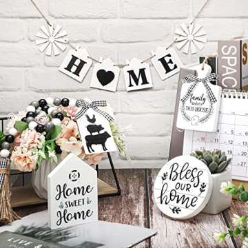 10 Pcs Farmhouse Tiered Tray Decor Farmhouse Home Decor Mini Signs Rustic Tiered Tray Signs Home Wood Sign Cutting Broad House Shaped Table Decor Buffalo Plaid Wooden Farm Fresh Sign (Home)