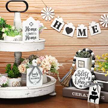 10 Pcs Farmhouse Tiered Tray Decor Farmhouse Home Decor Mini Signs Rustic Tiered Tray Signs Home Wood Sign Cutting Broad House Shaped Table Decor Buffalo Plaid Wooden Farm Fresh Sign (Home)