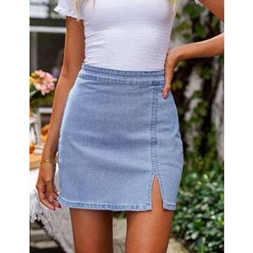 luvamia Jean Skirt for Women With Slit High Waisted Bodycon Stretch Pencil Mini Short Denim Skirts H...