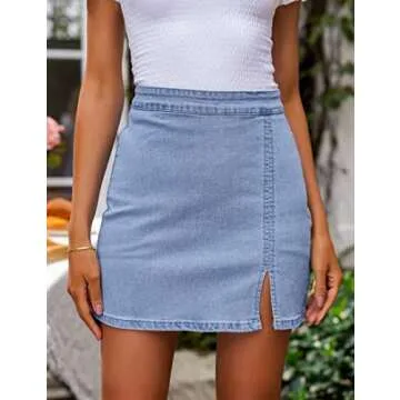 luvamia Jean Skirt for Women With Slit High Waisted Bodycon Stretch Pencil Mini Short Denim Skirts High Waisted Skirts for Women Skirt With Slit Denim Skirt Women Azure Mood Size Large Size 12 Size 14