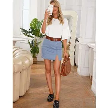 luvamia Jean Skirt for Women With Slit High Waisted Bodycon Stretch Pencil Mini Short Denim Skirts High Waisted Skirts for Women Skirt With Slit Denim Skirt Women Azure Mood Size Large Size 12 Size 14