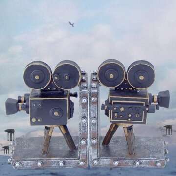 Bellaa 26287 Vintage Camera Bookend Projector Old Style Antiques Movie Sci Fi Film Bookshelf Book En...