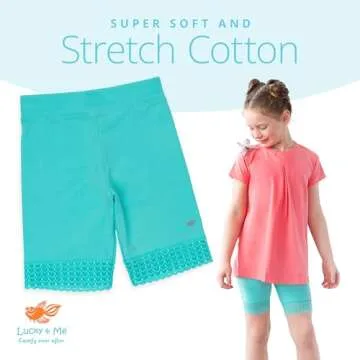 Lucky & Me Girls Bike Shorts, Super Soft Cotton Modal Blend with Lace Trim, Jada 3 Pack, Bright, Size 7-8 Years