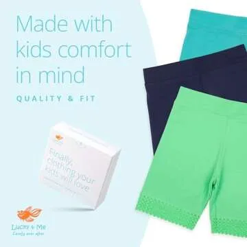 Lucky & Me Girls Bike Shorts, Super Soft Cotton Modal Blend with Lace Trim, Jada 3 Pack, Bright, Size 7-8 Years