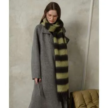 MININAI Women's Fall Winter Chunky Scarves Big Thick Warm Knit Blanket Scarf Long Oversized Striped Tassel Shawls Wraps (Sage Green Black)