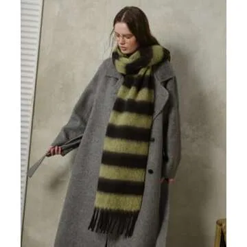 MININAI Women's Fall Winter Chunky Scarves Big Thick Warm Knit Blanket Scarf Long Oversized Striped Tassel Shawls Wraps (Sage Green Black)