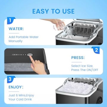 Electactic Ice Makers Countertop, 26.5lbs/24H, 9 Bullet Ice in 6 Mins, Self-Cleaning Ice Maker, 2 Sizes of Bullet Ice, Portable ice Maker for Home/Kitchen/Party/Camping, Black