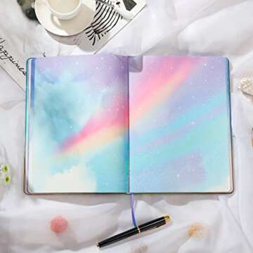 SIIXU Starry Sky Writing Journal for Women, Men, Unique Colorful Blank Notebook for Daily Notes, Gratitude, Dreams or Planning, 7.5” x 10.2", 160 Pages, 2 Bookmarks, Large, Hardcover, Unlined
