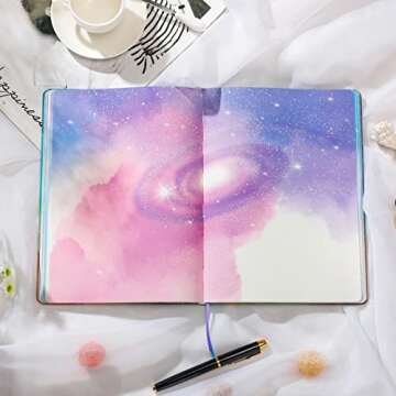 SIIXU Starry Sky Writing Journal for Women, Men, Unique Colorful Blank Notebook for Daily Notes, Gratitude, Dreams or Planning, 7.5” x 10.2", 160 Pages, 2 Bookmarks, Large, Hardcover, Unlined