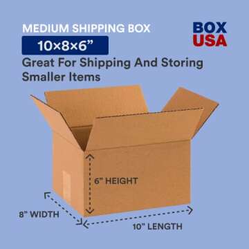 BOX USA Shipping Boxes Small 10"L x 8"W x 6"H, 25-Pack | Corrugated Cardboard Box for Packing, Movin...