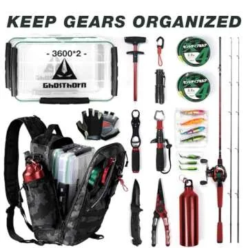 Ghosthorn Fishing Backpack Tackle Sling Bag with Rod Holder