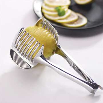 InfantLY Bright Kitchen Gadgets Handy Stainless Steel Onion Holder Potato Tomato Slicer Vegetable Fr...