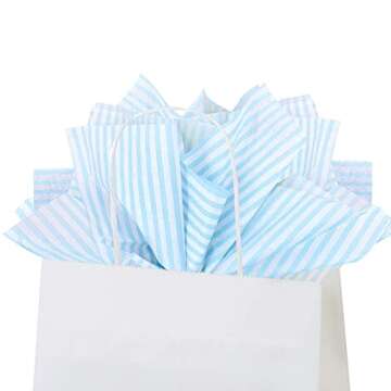 Flexicore Packaging Light Blue Pin Stripe Print Gift Wrap Tissue Paper Size: 15 Inch X 20 Inch | Count: 50 Sheets | Color: Light Blue Pin Stripe